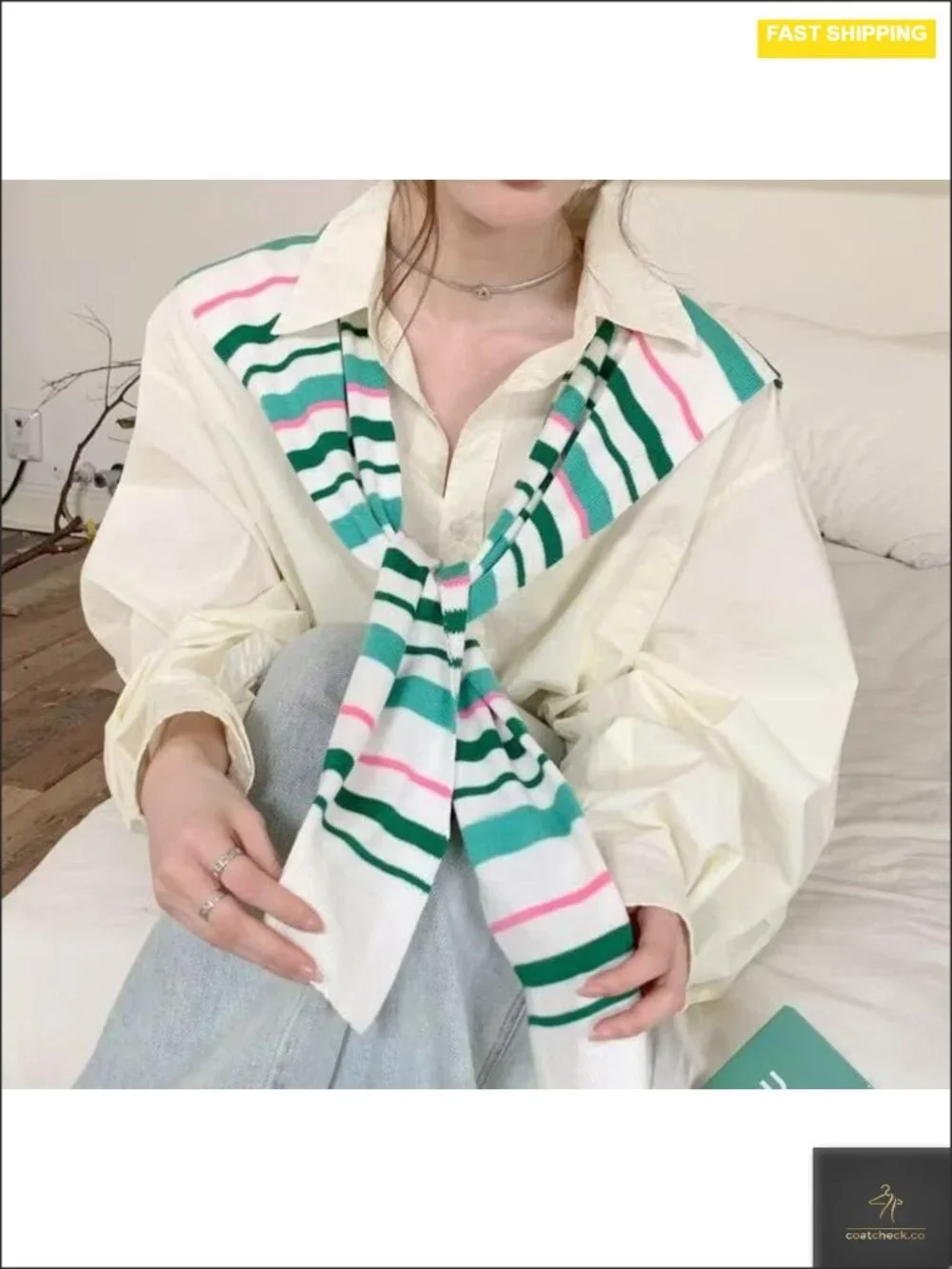 Sweater Knit Shawl Wrap Poncho with Sleeves Travel Scarf Cape